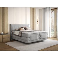 Komplettes Boxspring-Set mit Kopfteil + elektrisch verstellbare Lattenroste + Matratze + Topper - 2 x 80 x 200 cm - Stoff - Hellgrau - ZANORO von PALACIO von Vente-unique