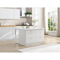 Kücheninsel mit 6 Schubladen - MDF & Metall - Marmoroptik Weiß - ALEGRITA von Vente-unique