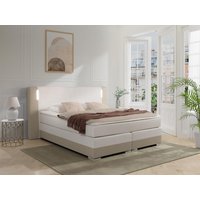 LED-Boxspringbett mit Kopfteil + Lattenroste + Matratzen + Topper - 200 x 200 cm - Kunstleder - Weiß & Cremefarben - ASTI II von YSMÉE von Vente-unique