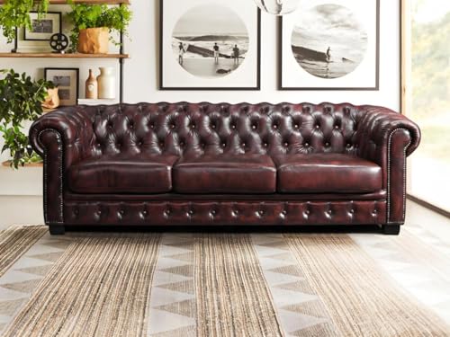 Linea Sofa Chesterfield Ledersofa 4-Sitzer - B«¨ffelleder - Rotbraun - Brenton von Vente-unique