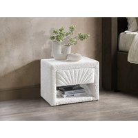 Nachttisch - 1 Schublade und 1 Ablage - Bouclé-Stoff - Weiß - ULAMI Nachttisch - 1 Schublade und 1 Ablage - Bouclé-Stoff - Weiß - ULAMI von Vente-unique