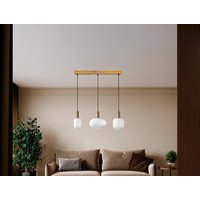 Pendelleuchte aus Metall - Goldfarben und Weiß - 3 Lampenschirme - B. 87 x H. 130 cm - OSKA von Vente-unique