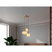 Pendelleuchte aus Metall - Goldfarben und Weiß - 3 Lampenschirme - H. 130 x B. 55 cm - OSKA von Vente-unique