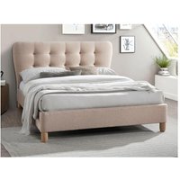 Polsterbett 140 x 190 cm mit gestepptem Kopfteil + Matratze - Stoff - Beige - ELIDE Polsterbett 140 x 190 cm mit gestepptem Kopfteil + Matratze - Stoff - Beige - ELIDE von Vente-unique