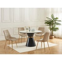 Polsterstuhl 2er-Set - Samt & goldfarbenes Metall - Beige - OLLUA Polsterstuhl 2er-Set - Samt & goldfarbenes Metall - Beige - OLLUA von Vente-unique