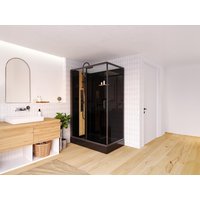Rechteckige Duschkabine mit Hydromassage - Bambus - Beidseitige Installation - Schwarz matt - 120 x 80 x 225 cm - VITUNA von Vente-unique