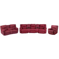 Relaxgarnitur 3- + 2-Sitzer & Relaxsessel - Rindsleder - Rot - AROMA von Vente-unique