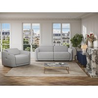 Relaxsofa 3-Sitzer + Relaxsessel elektrisch - melierter Stoff - Hellgrau - OZARTO von Vente-unique