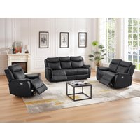 Relaxsofa 3-Sitzer & Relaxsessel elektrisch - Rindsleder - Schwarz - NOMAJO von Vente-unique