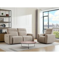Relaxsofa 3-Sitzer & Relaxsessel elektrisch - Stoff - Beige - LORGITA von Vente-unique