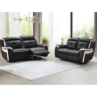 Relaxsofagarnitur Leder elektrisch 3+2 - Schwarz & Weiß - ANGELIQUE von Vente-unique