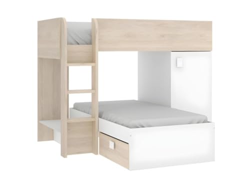 Rimobel Eck-Hochbett modulierbar - 2 x 90 x 190 cm - mit Stauraum - Holzfarben & Weiß - Ricardo von Vente-unique