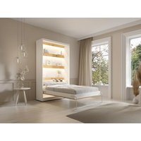 Schrankbett + Matratze - 120 x 200 cm - Manuelle vertikale Öffnung - Mit LED-Beleuchtung - Weiß & Holzfarben - RAPILI von Vente-unique