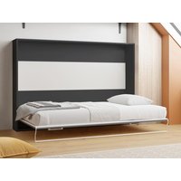 Schrankbett + Matratze - 140 x 200 cm - Manuelle horizontale Öffnung - Anthrazit & Holzfarben - MALINA II von Vente-unique