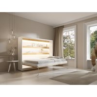 Schrankbett + Matratze - 140 x 200 cm - Manuelle horizontale Öffnung - Mit LED-Beleuchtung - Weiß & Holzfarben - RAPILI von Vente-unique