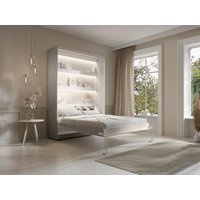 Schrankbett + Matratze - 140 x 200 cm - Manuelle vertikale Öffnung - Mit LED-Beleuchtung - Beige - RAPILI von Vente-unique