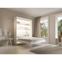 Schrankbett + Matratze - 160 x 200 cm - Manuelle vertikale Öffnung - Mit LED-Beleuchtung - Weiß - RAPILI von Vente-unique
