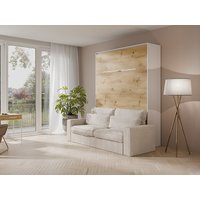 Schrankbett + Sofa + Matratze - 140 x 200 cm - Manuelle vertikale Öffnung - Mit LED-Beleuchtung - Weiß & Holzfarben - RAPILI Schrankbett + Sofa + Matratze - 140 x 200 cm - Manuelle vertikale Öffnung - Mit LED-Beleuchtung - Weiß & Holzfarben - RAPILI von Vente-unique