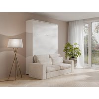 Schrankbett + Sofa + Matratze - 160 x 200 cm - Manuelle vertikale Öffnung - Mit LED-Beleuchtung - Weiß - RAPILI Schrankbett + Sofa + Matratze - 160 x 200 cm - Manuelle vertikale Öffnung - Mit LED-Beleuchtung - Weiß - RAPILI von Vente-unique