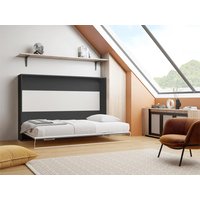 Schrankbett - 140 x 200 cm - Manuelle horizontale Öffnung - Anthrazit & Holzfarben - MALINA II von Vente-unique