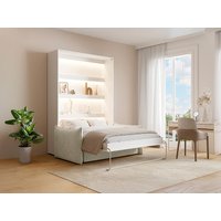 Schrankbett 140 x 200 cm - Manuelle vertikale Öffnung - Mit LEDs - Weiß + Matratze + Sofa - RAPILI von Vente-unique