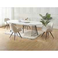 Set Tisch FIRELA + 4 Stühle GULSUN - Marmor-Optik - Weiß & Beige von Vente-unique