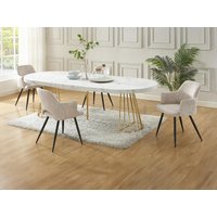 Set Tisch FIRELA + 4 Stühle KADIJA - Marmor-Optik - Weiß & Beige von Vente-unique