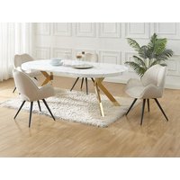 Set Tisch KOMONI + 4 Stühle GULSUN - Marmor-Optik - Weiß & Beige Set Tisch KOMONI + 4 Stühle GULSUN - Marmor-Optik - Weiß & Beige von Vente-unique