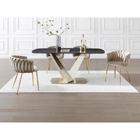 Set Tisch PORELIMA + 4 Stühle ELEGANO - Marmor-Optik Schwarz & Beige von Vente-unique