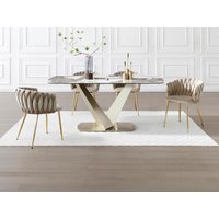 Set Tisch PORELIMA + 4 Stühle ELEGANO - Marmor-Optik Weiß & Beige von Vente-unique