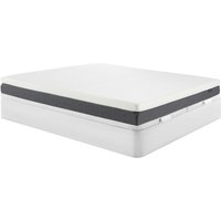 Set aus Bettgestell mit Bettkasten + 7-Zonen-HD-Schaumstoffmatratze & Memory-Schaum-Auflage - 180 x 200 cm - mit abnehmbarem Bezug - Stärke 25 cm - Weiß - RIAU von YSMÉE von Vente-unique