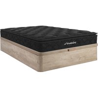 Set aus Bettgestell mit Bettkasten + Taschenfederkernmatratze & Topper - 160 x 200 cm - Stärke 28 cm - Holzfarben hell - BLACK DREAM von YSMÉE von Vente-unique