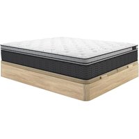 Set aus Bettgestell mit Bettkasten + Taschenfederkernmatratze & Topper - 180 x 200 cm - Hybridmatratze - Stärke 30 cm - Holzfarben hell - GAMIANI von YSMÉE von Vente-unique