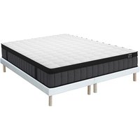 Set aus Polster-Bettgestell + Hybridmatratze - 180 x 200 cm - 7-Zonen-Taschenfederkern & Memory-Schaum-Gel - Stärke 25 cm - TOLCA von YSMÉE Set aus Polster-Bettgestell + Hybridmatratze - 180 x 200 cm - 7-Zonen-Taschenfederkern & Memory-Schaum-Gel - Stärke 25 cm - TOLCA von YSMÉE von Vente-unique