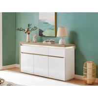 Sideboard mit 3 Türen & 3 Schubladen - Mit LED-Beleuchtung - MDF - Weiß lackiert & Holzfarben - VADEMOSA von Vente-unique