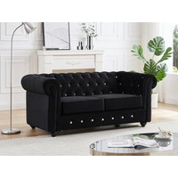 Sofa 2-Sitzer - Samt - Schwarz mit Knöpfen in Kristall-Optik - CHESTERFIELD von Vente-unique