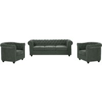 Sofa 3-Sitzer & 2 Sessel - Stoff - Grün - CHESTERFIELD von Vente-unique