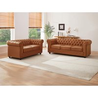 Sofa 3-Sitzer & 2-Sitzer - Rindsleder - Camelfarben - CHESTERFIELD von Vente-unique