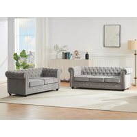 Sofa 3-Sitzer & 2-Sitzer - Stoff - Grau - CHESTERFIELD von Vente-unique
