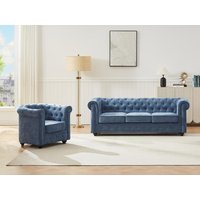 Sofa 3-Sitzer & Sessel - Stoff - Blau - CHESTERFIELD von Vente-unique
