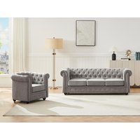 Sofa 3-Sitzer & Sessel - Stoff - Grau - CHESTERFIELD von Vente-unique