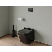 Sparset - Wand-WC - Schwarz glänzende Keramik mit Trägergestell & runder Betätigungsplatte - CLEMONA Sparset - Wand-WC - Schwarz glänzende Keramik mit Trägergestell & runder Betätigungsplatte - CLEMONA von Vente-unique