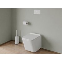 Sparset - Weißes Wand-WC mit Trägergestell & Runder, weißer Betätigungsplatte - CLEMONA von Vente-unique