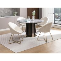Stuhl 2er-Set - Bouclé-Stoff & goldfarbenes Metall - Weiß - BURBAN von Vente-unique