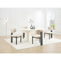Stuhl 2er-Set - Strukturstoff Bicolor & Kautschukholz schwarz - Creme & Beige - WILANA Stuhl 2er-Set - Strukturstoff Bicolor & Kautschukholz schwarz - Creme & Beige - WILANA von Vente-unique