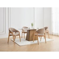 Stuhl mit Armlehnen 2er-Set - Bouclé-Stoff & Kautschukholz - Taupe & Holzfarben - SOLUNA von Vente-unique