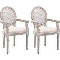 Stuhl mit Armlehnen 2er-Set - Rohrgeflecht, Stoff & Kautschukholz - Beige - ANTOINETTE von Vente-unique