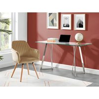 Stuhl mit Armlehnen 2er-Set - Samt & Metall in Holzoptik - Beige - ELEANA Stuhl mit Armlehnen 2er-Set - Samt & Metall in Holzoptik - Beige - ELEANA von Vente-unique