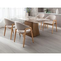 Stuhl mit Armlehnen 2er-Set - Stoff & Kautschukholz - Beige - SOLUNA von Vente-unique