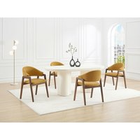 Stuhl mit Armlehnen 2er-Set - Strukturstoff & Kautschukholz - Gelb & Dunkel-Natur - SOLUNA von Vente-unique
